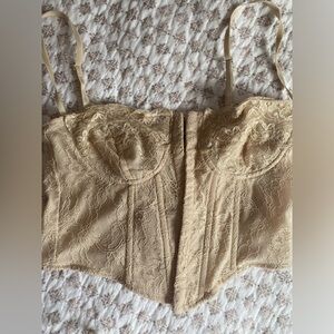 Boo hoo lace back corset top / bra size L tan